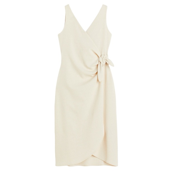 H&M Cream Midi Wrap Dress V-Neckline Old Money Boho Costal - Picture 2 of 7
